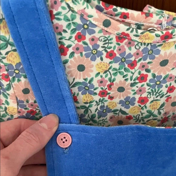 Mini Boden Blue Kids Overalls with Floral Top - Picture 4 of 9